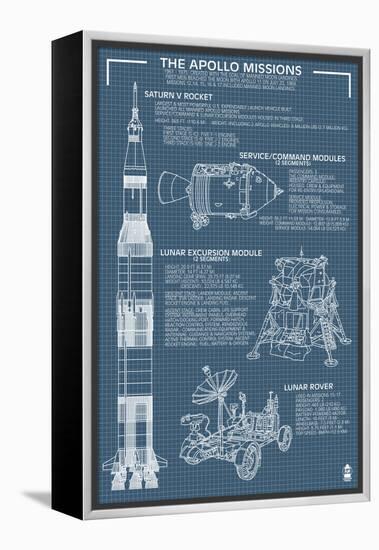 Apollo Missions - Blueprint Poster-Lantern Press-Framed Stretched Canvas