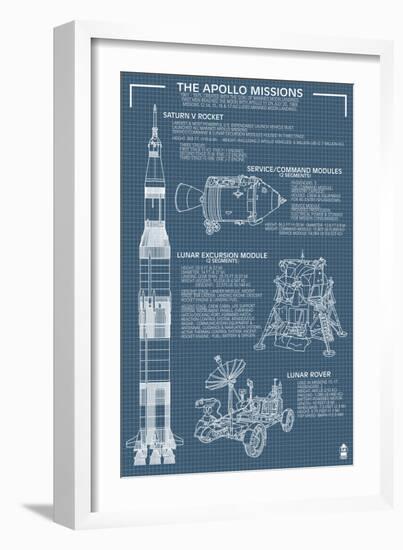 Apollo Missions - Blueprint Poster-Lantern Press-Framed Art Print