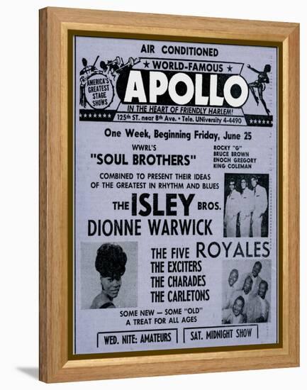 Apollo Theatre Ad: Soul Brothers, Isley Brothers, Dionne Warwick, Five Royales, Charades, Carletons-null-Framed Stretched Canvas