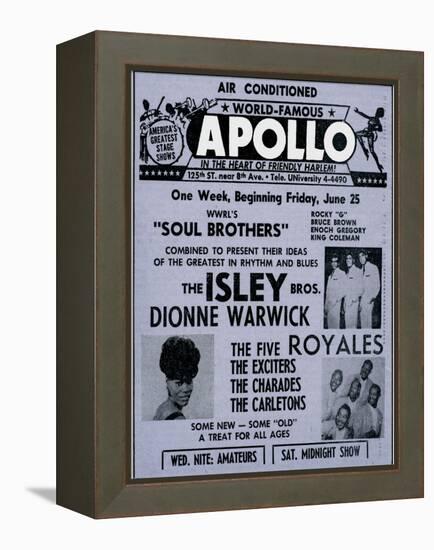 Apollo Theatre Ad: Soul Brothers, Isley Brothers, Dionne Warwick, Five Royales, Charades, Carletons-null-Framed Stretched Canvas