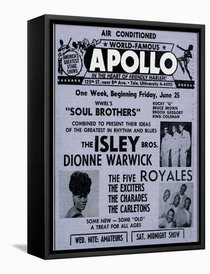 Apollo Theatre Ad: Soul Brothers, Isley Brothers, Dionne Warwick, Five Royales, Charades, Carletons-null-Framed Stretched Canvas