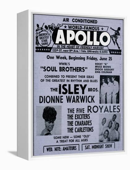 Apollo Theatre Ad: Soul Brothers, Isley Brothers, Dionne Warwick, Five Royales, Charades, Carletons-null-Framed Stretched Canvas