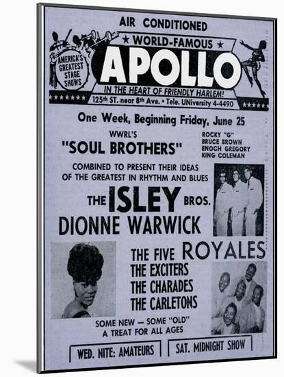 Apollo Theatre Ad: Soul Brothers, Isley Brothers, Dionne Warwick, Five Royales, Charades, Carletons-null-Mounted Art Print