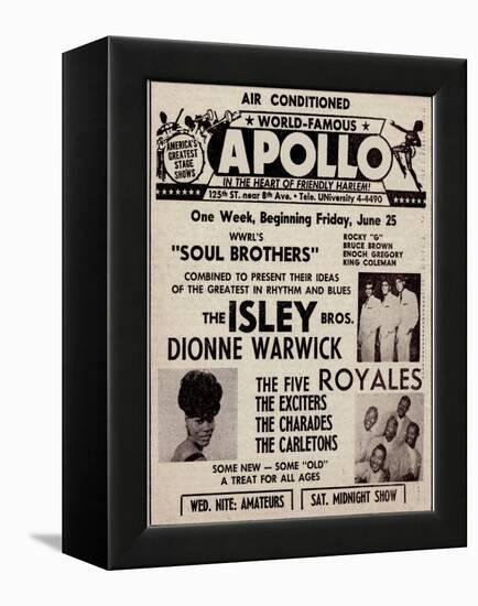 Apollo Theatre Ad: Soul Brothers, Isley Brothers, Dionne Warwick, Five Royales, Charades, Carletons-null-Framed Stretched Canvas