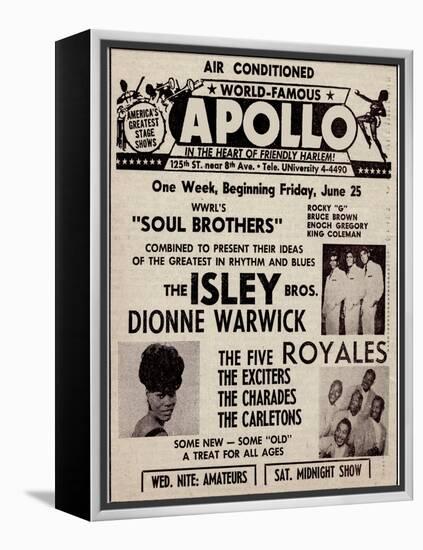 Apollo Theatre Ad: Soul Brothers, Isley Brothers, Dionne Warwick, Five Royales, Charades, Carletons-null-Framed Stretched Canvas