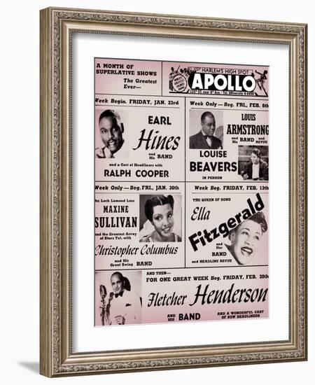 Apollo Theatre: Earl Hines, Louis Armstrong, Ella Fitzgerald, Fletcher Henderson and More-null-Framed Premium Giclee Print