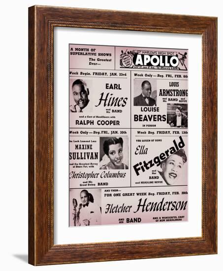 Apollo Theatre: Earl Hines, Louis Armstrong, Ella Fitzgerald, Fletcher Henderson and More-null-Framed Premium Giclee Print