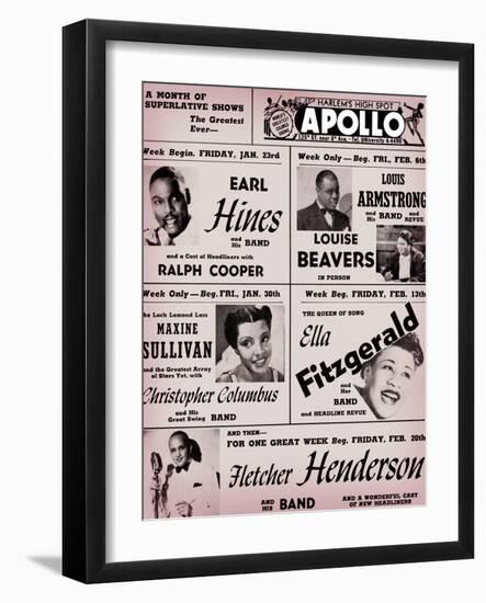 Apollo Theatre: Earl Hines, Louis Armstrong, Ella Fitzgerald, Fletcher Henderson and More-null-Framed Premium Giclee Print