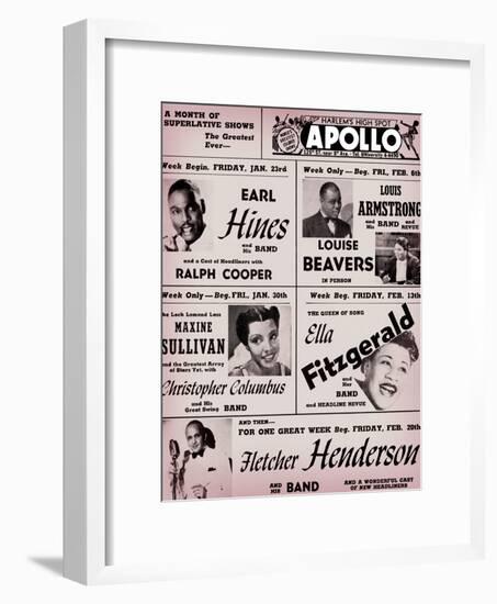 Apollo Theatre: Earl Hines, Louis Armstrong, Ella Fitzgerald, Fletcher Henderson and More-null-Framed Art Print