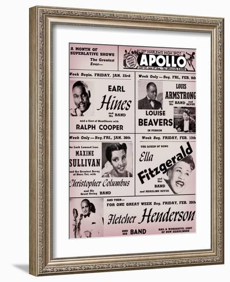 Apollo Theatre: Earl Hines, Louis Armstrong, Ella Fitzgerald, Fletcher Henderson and More-null-Framed Art Print