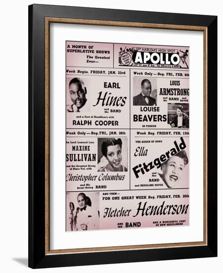 Apollo Theatre: Earl Hines, Louis Armstrong, Ella Fitzgerald, Fletcher Henderson and More-null-Framed Art Print