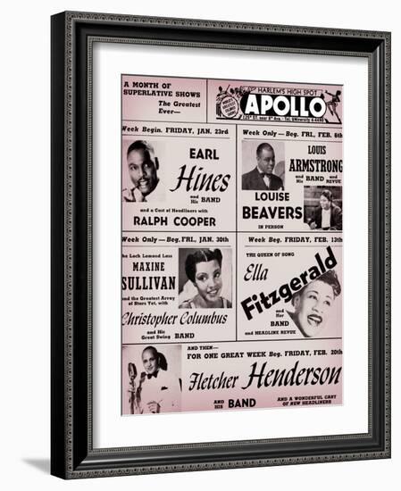 Apollo Theatre: Earl Hines, Louis Armstrong, Ella Fitzgerald, Fletcher Henderson and More-null-Framed Art Print