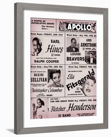 Apollo Theatre: Earl Hines, Louis Armstrong, Ella Fitzgerald, Fletcher Henderson and More-null-Framed Art Print