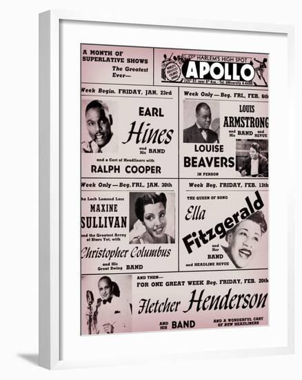 Apollo Theatre: Earl Hines, Louis Armstrong, Ella Fitzgerald, Fletcher Henderson and More-null-Framed Art Print