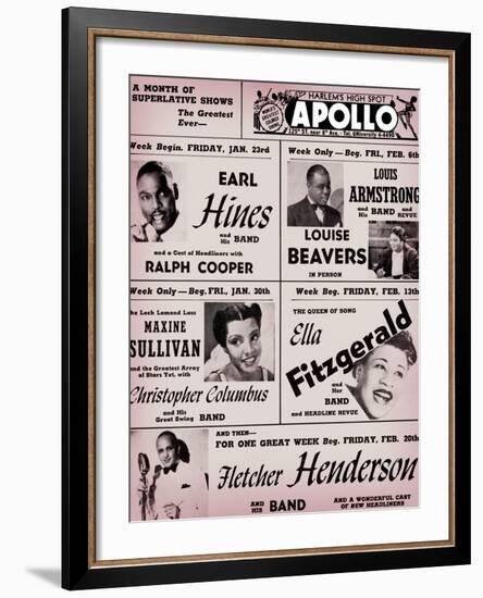 Apollo Theatre: Earl Hines, Louis Armstrong, Ella Fitzgerald, Fletcher Henderson and More-null-Framed Art Print