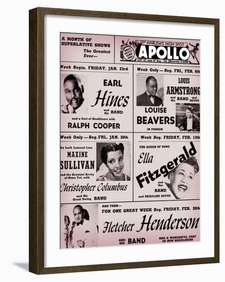 Apollo Theatre: Earl Hines, Louis Armstrong, Ella Fitzgerald, Fletcher Henderson and More-null-Framed Art Print