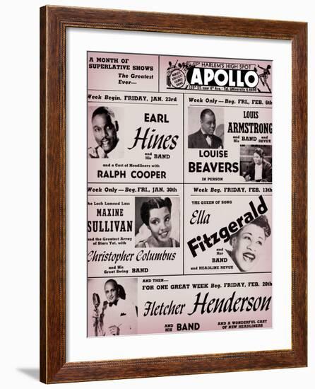 Apollo Theatre: Earl Hines, Louis Armstrong, Ella Fitzgerald, Fletcher Henderson and More-null-Framed Art Print