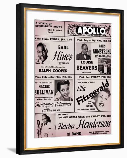 Apollo Theatre: Earl Hines, Louis Armstrong, Ella Fitzgerald, Fletcher Henderson and More-null-Framed Art Print