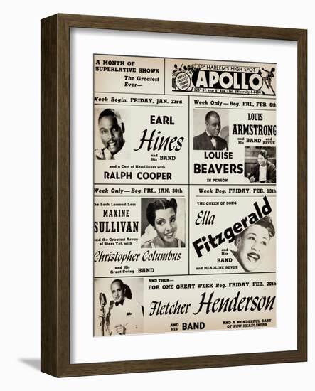 Apollo Theatre: Earl Hines, Louis Armstrong, Ella Fitzgerald, Fletcher Henderson and More-null-Framed Premium Giclee Print