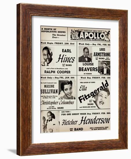 Apollo Theatre: Earl Hines, Louis Armstrong, Ella Fitzgerald, Fletcher Henderson and More-null-Framed Premium Giclee Print