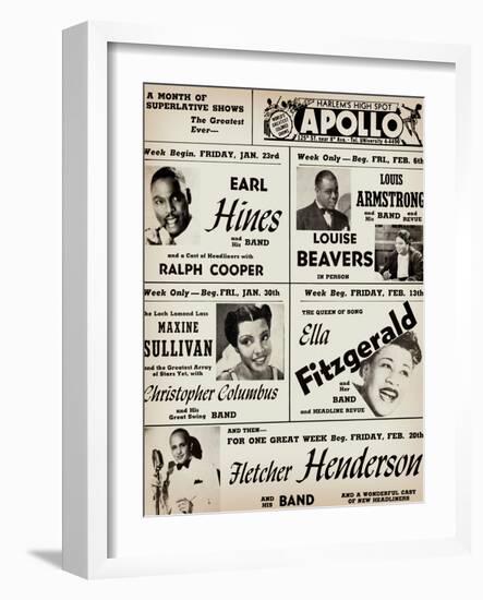 Apollo Theatre: Earl Hines, Louis Armstrong, Ella Fitzgerald, Fletcher Henderson and More-null-Framed Premium Giclee Print
