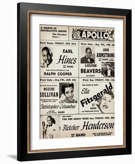 Apollo Theatre: Earl Hines, Louis Armstrong, Ella Fitzgerald, Fletcher Henderson and More-null-Framed Art Print