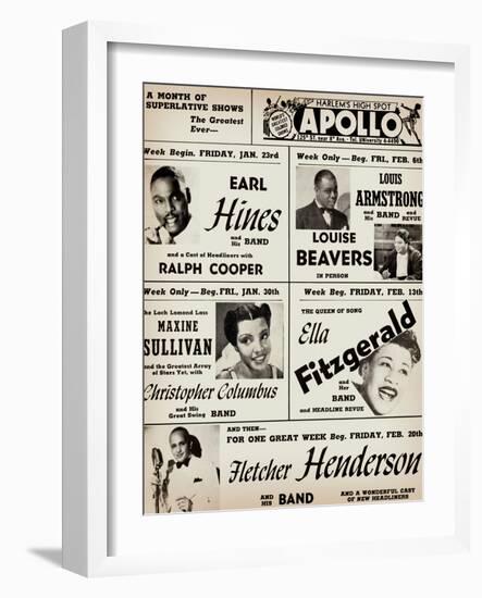 Apollo Theatre: Earl Hines, Louis Armstrong, Ella Fitzgerald, Fletcher Henderson and More-null-Framed Art Print