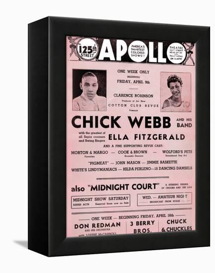 Apollo Theatre  Handbill: Chick Webb, Ella Fitzgerald, Cook and Brown, Wolford's Pets and More-null-Framed Stretched Canvas