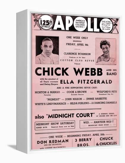 Apollo Theatre  Handbill: Chick Webb, Ella Fitzgerald, Cook and Brown, Wolford's Pets and More-null-Framed Stretched Canvas