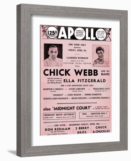 Apollo Theatre  Handbill: Chick Webb, Ella Fitzgerald, Cook and Brown, Wolford's Pets and More-null-Framed Premium Giclee Print