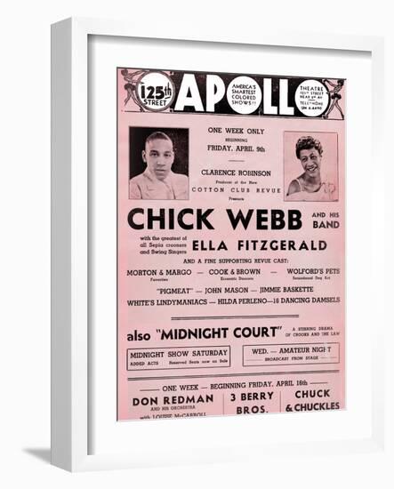 Apollo Theatre  Handbill: Chick Webb, Ella Fitzgerald, Cook and Brown, Wolford's Pets and More-null-Framed Premium Giclee Print