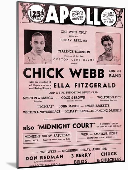 Apollo Theatre  Handbill: Chick Webb, Ella Fitzgerald, Cook and Brown, Wolford's Pets and More-null-Mounted Art Print