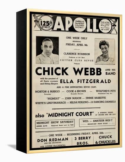 Apollo Theatre  Handbill: Chick Webb, Ella Fitzgerald, Cook and Brown, Wolford's Pets and More-null-Framed Stretched Canvas