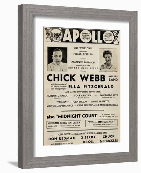 Apollo Theatre  Handbill: Chick Webb, Ella Fitzgerald, Cook and Brown, Wolford's Pets and More-null-Framed Premium Giclee Print