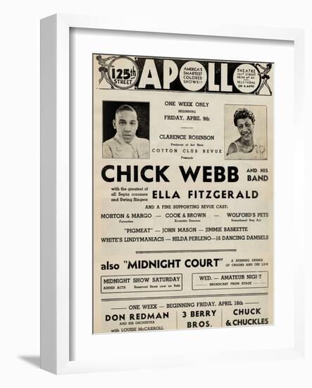 Apollo Theatre  Handbill: Chick Webb, Ella Fitzgerald, Cook and Brown, Wolford's Pets and More-null-Framed Art Print