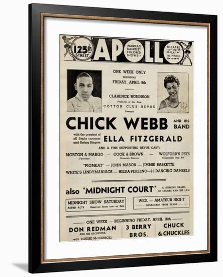 Apollo Theatre  Handbill: Chick Webb, Ella Fitzgerald, Cook and Brown, Wolford's Pets and More-null-Framed Art Print