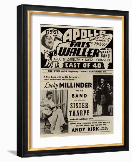 Apollo Theatre  Handbill: Fats Waller, Lucky Millinder, Sister Tharpe-null-Framed Premium Giclee Print