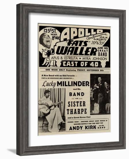 Apollo Theatre  Handbill: Fats Waller, Lucky Millinder, Sister Tharpe-null-Framed Art Print