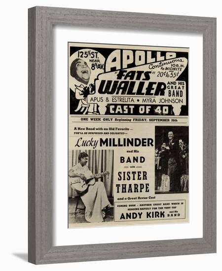 Apollo Theatre  Handbill: Fats Waller, Lucky Millinder, Sister Tharpe-null-Framed Art Print