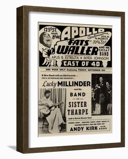 Apollo Theatre  Handbill: Fats Waller, Lucky Millinder, Sister Tharpe-null-Framed Art Print