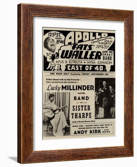 Apollo Theatre  Handbill: Fats Waller, Lucky Millinder, Sister Tharpe-null-Framed Art Print