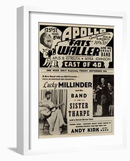 Apollo Theatre  Handbill: Fats Waller, Lucky Millinder, Sister Tharpe-null-Framed Art Print