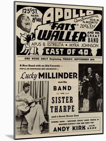 Apollo Theatre  Handbill: Fats Waller, Lucky Millinder, Sister Tharpe-null-Mounted Art Print