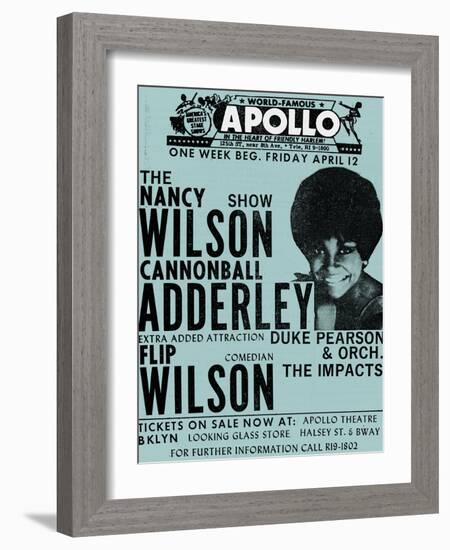 Apollo Theatre: Nancy Wilson, Cannonball Adderley, Duke Pearson, Flip Wilson, and The Impacts; 1968-null-Framed Premium Giclee Print