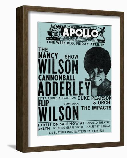 Apollo Theatre: Nancy Wilson, Cannonball Adderley, Duke Pearson, Flip Wilson, and The Impacts; 1968-null-Framed Art Print