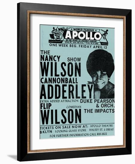 Apollo Theatre: Nancy Wilson, Cannonball Adderley, Duke Pearson, Flip Wilson, and The Impacts; 1968-null-Framed Art Print