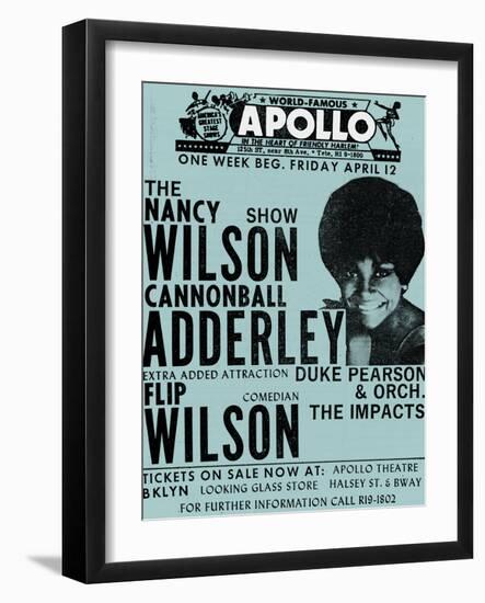 Apollo Theatre: Nancy Wilson, Cannonball Adderley, Duke Pearson, Flip Wilson, and The Impacts; 1968-null-Framed Art Print