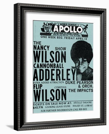 Apollo Theatre: Nancy Wilson, Cannonball Adderley, Duke Pearson, Flip Wilson, and The Impacts; 1968-null-Framed Art Print