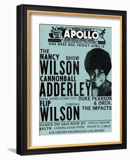 Apollo Theatre: Nancy Wilson, Cannonball Adderley, Duke Pearson, Flip Wilson, and The Impacts; 1968-null-Framed Art Print