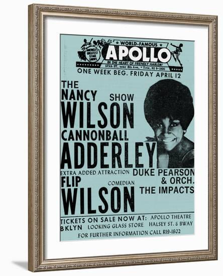 Apollo Theatre: Nancy Wilson, Cannonball Adderley, Duke Pearson, Flip Wilson, and The Impacts; 1968-null-Framed Art Print